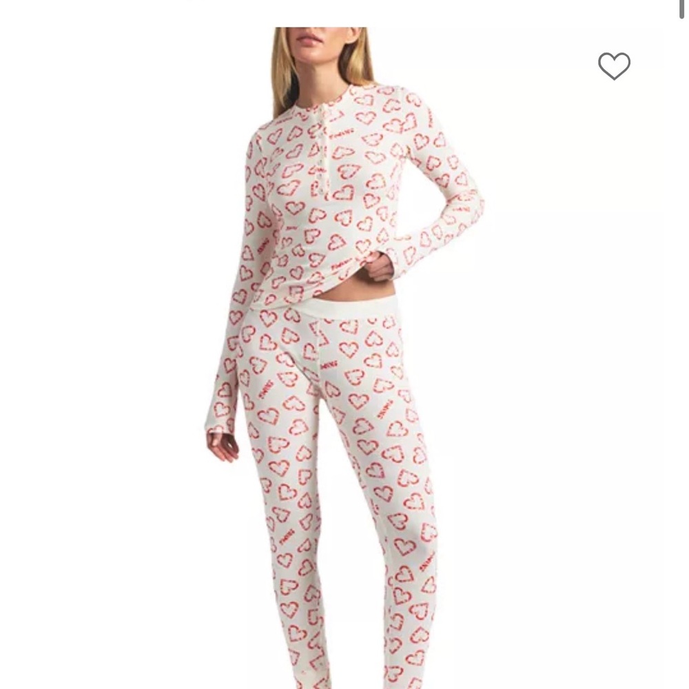 White & Red Heart Print Long Sleeve Top and Leggings Set